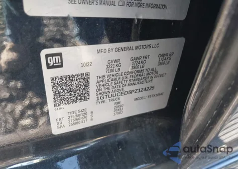 2023 GMC Sierra 1500 4Wd Short Box Elevation With 3Sb z USA, uszkodzony, nr VIN 1GTUUCED5PZ124225